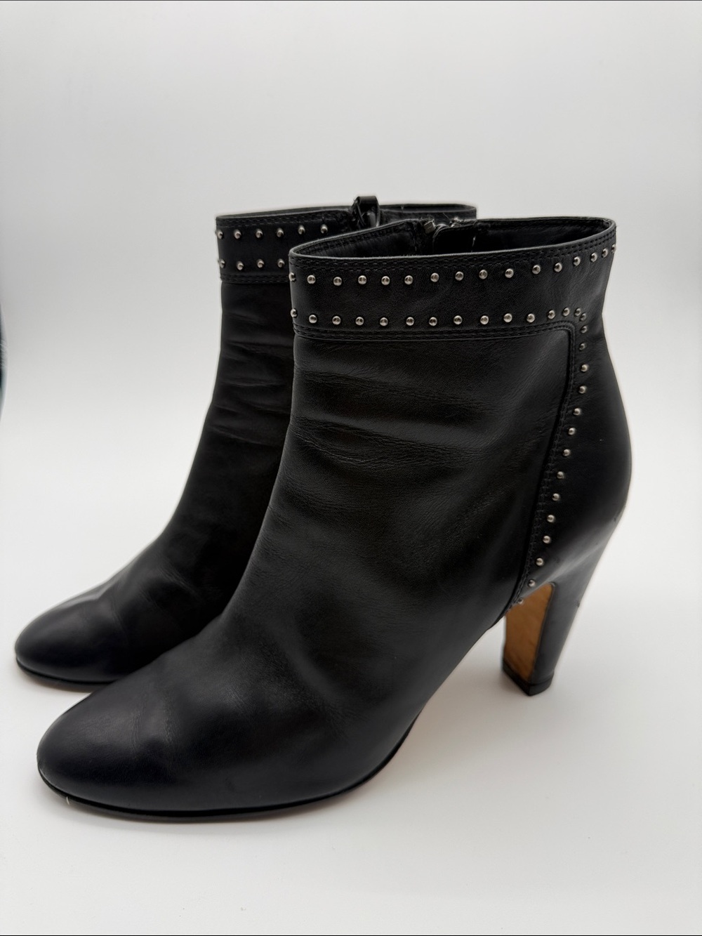 Cole Haan Nike Air Black Leather Studded Ankle Boots 9.5B Heeled Moto Booties
